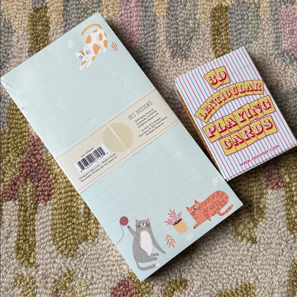 OCS Designs Krazy Kitties Notepad Set NWT 140 lined sheets + 3D Cat Card Deck
